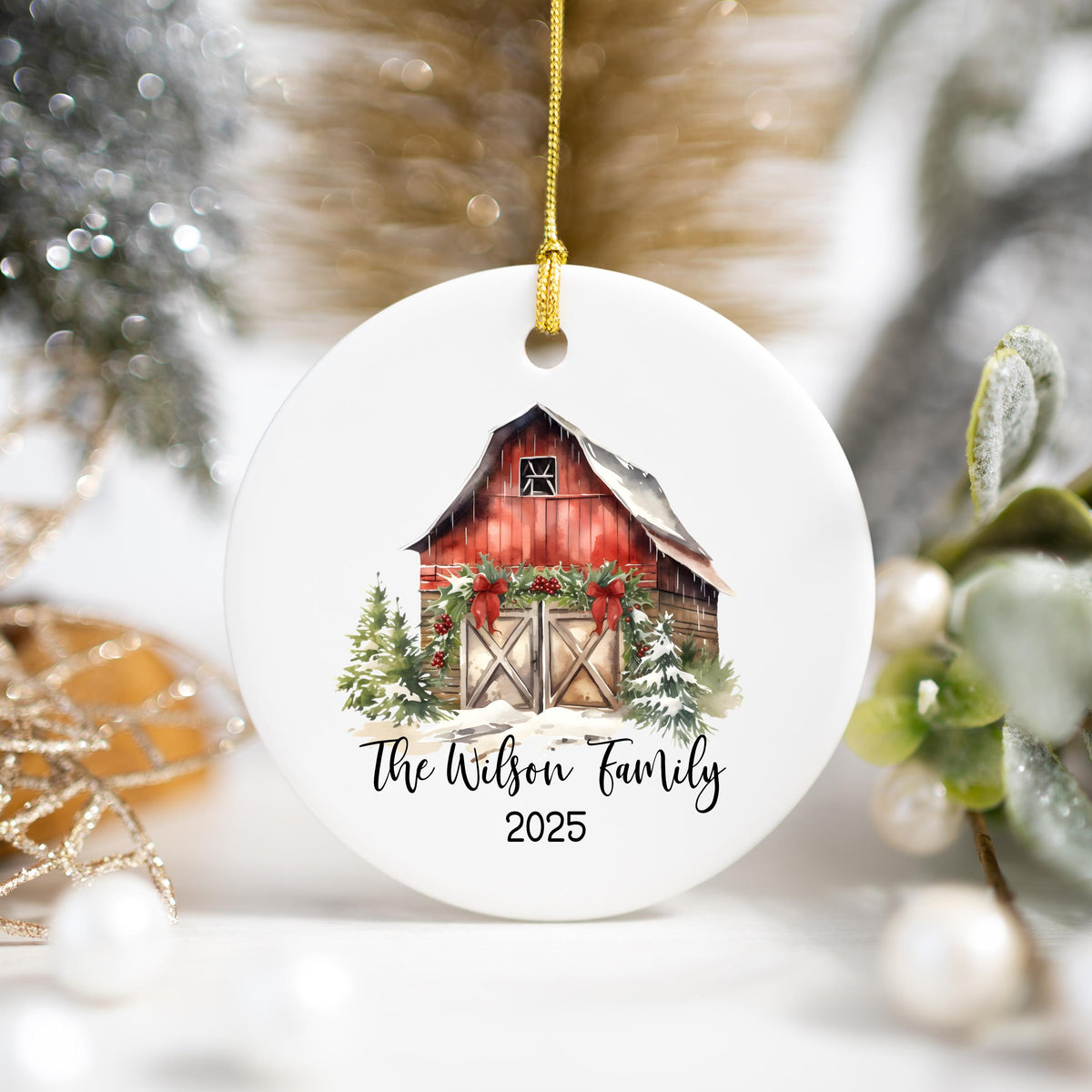 Custom Barn Christmas Ornament Personalized Family Ornament Family Farm Christmas Gift for Family Rustic Christmas on the Far