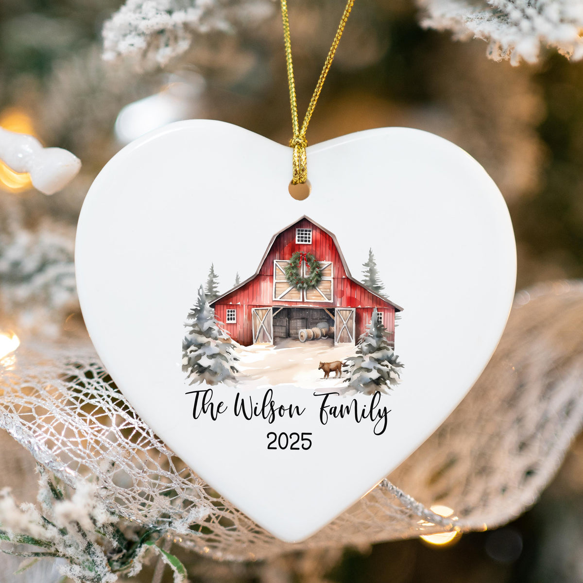 Custom Barn Christmas Ornament Personalized Family Ornament Family Farm Christmas Gift for Family Rustic Christmas on the Far