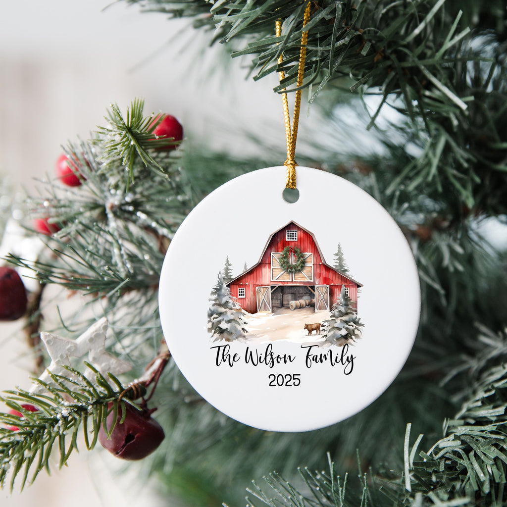 Custom Barn Christmas Ornament Personalized Family Ornament Family Farm Christmas Gift for Family Rustic Christmas on the Far