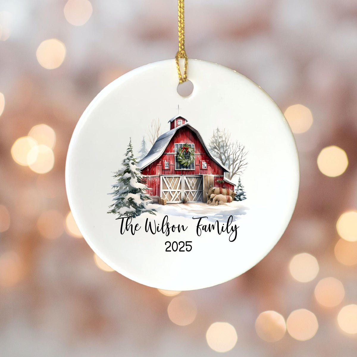 Custom Barn Christmas Ornament Personalized Family Ornament Family Farm Christmas Gift for Family Rustic Christmas on the Far