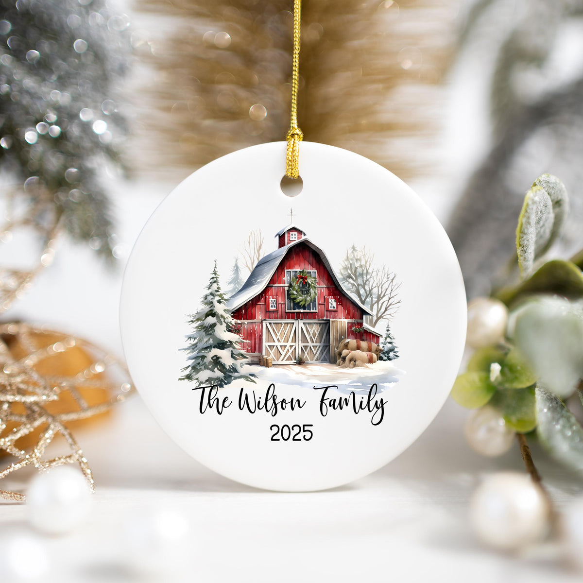Custom Barn Christmas Ornament Personalized Family Ornament Family Farm Christmas Gift for Family Rustic Christmas on the Far