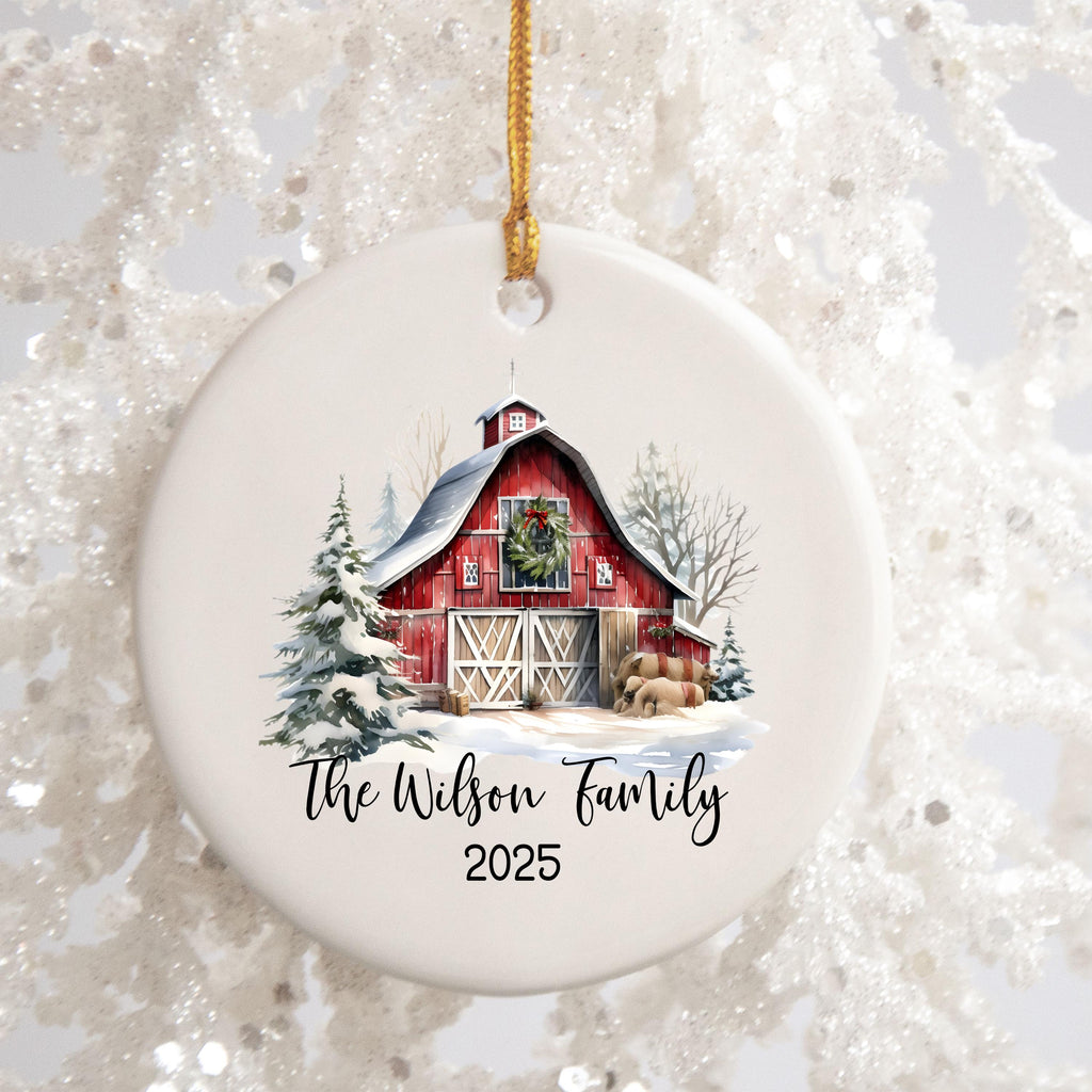Custom Barn Christmas Ornament Personalized Family Ornament Family Farm Christmas Gift for Family Rustic Christmas on the Far