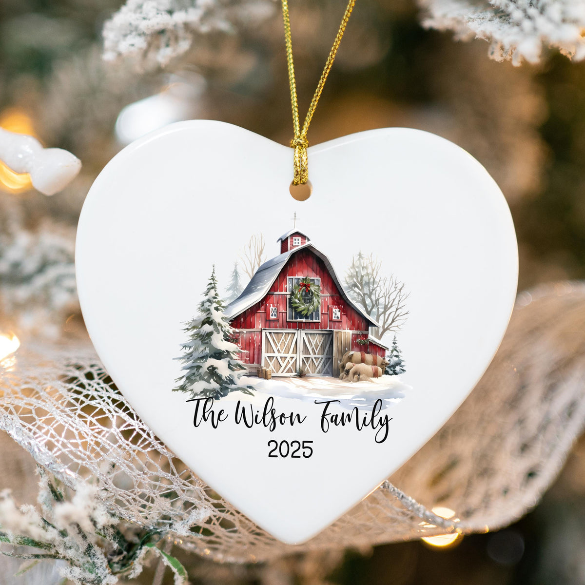 Custom Barn Christmas Ornament Personalized Family Ornament Family Farm Christmas Gift for Family Rustic Christmas on the Far