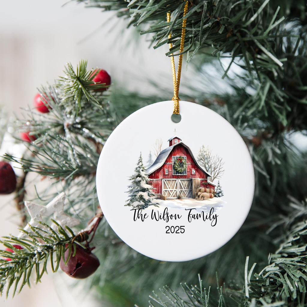 Custom Barn Christmas Ornament Personalized Family Ornament Family Farm Christmas Gift for Family Rustic Christmas on the Far