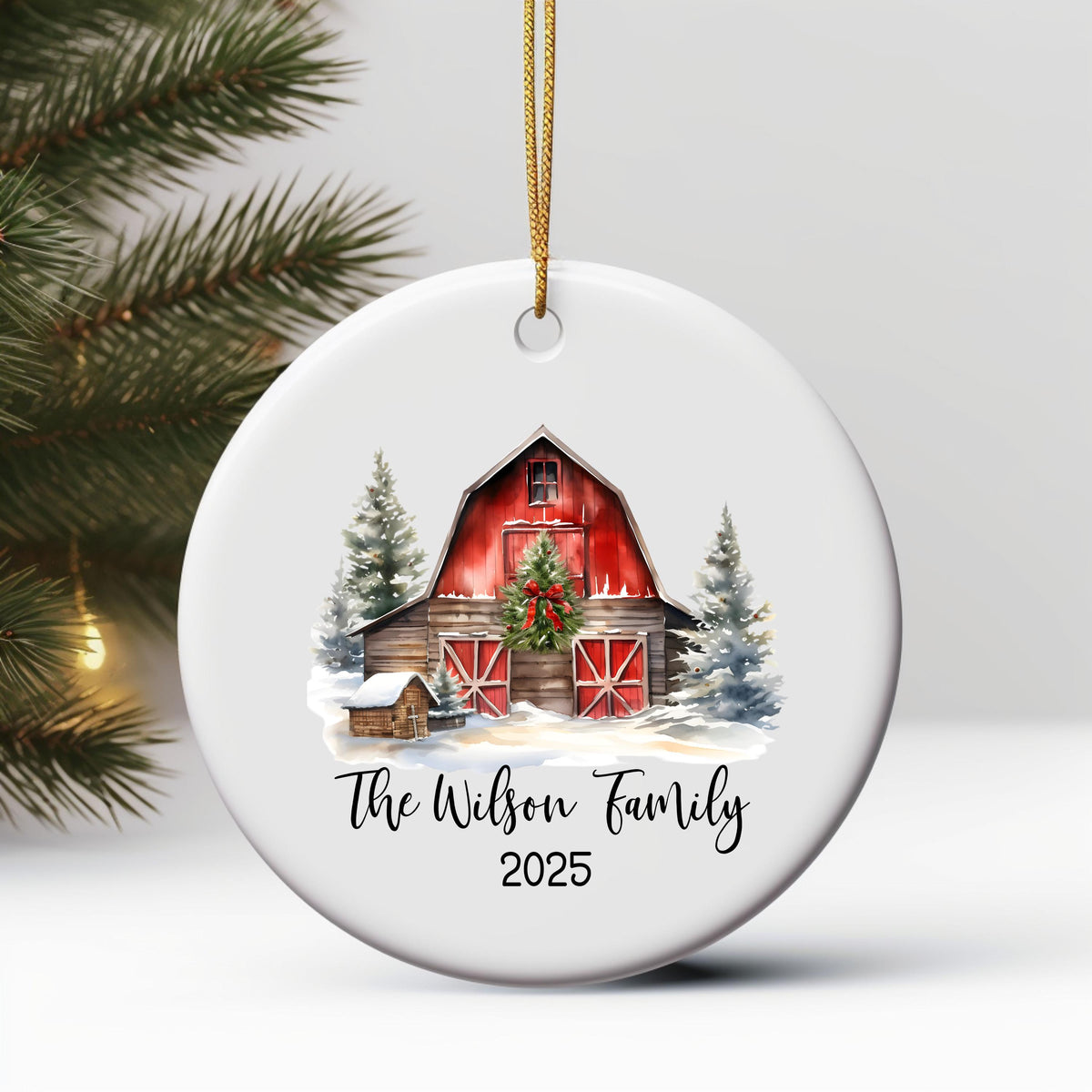 Custom Barn Christmas Ornament Personalized Family Ornament Family Farm Christmas Gift for Family Rustic Christmas on the Far