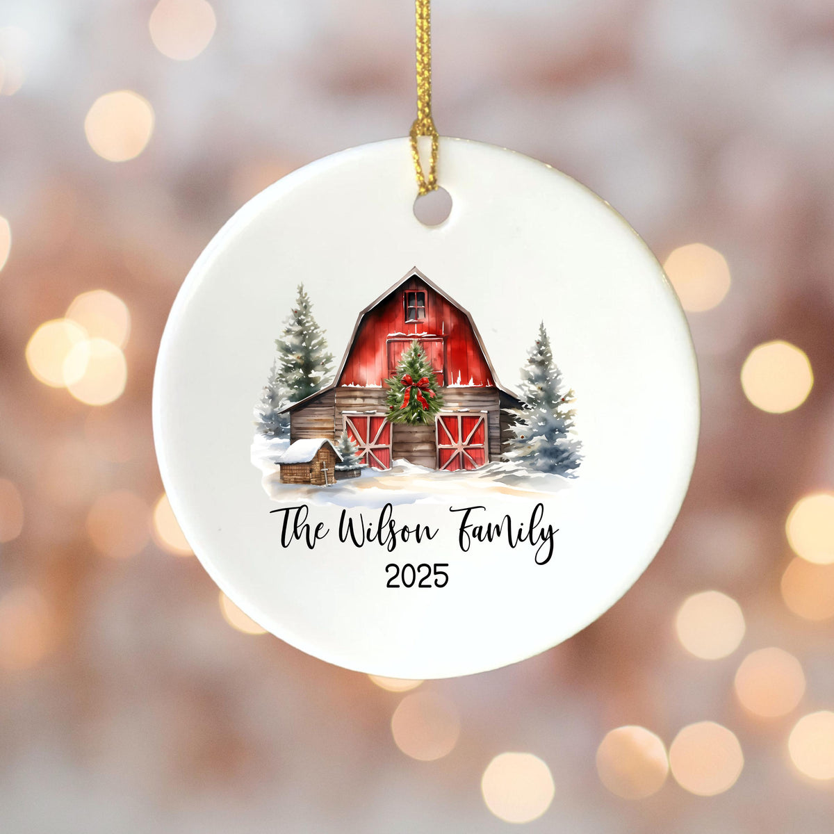 Custom Barn Christmas Ornament Personalized Family Ornament Family Farm Christmas Gift for Family Rustic Christmas on the Far
