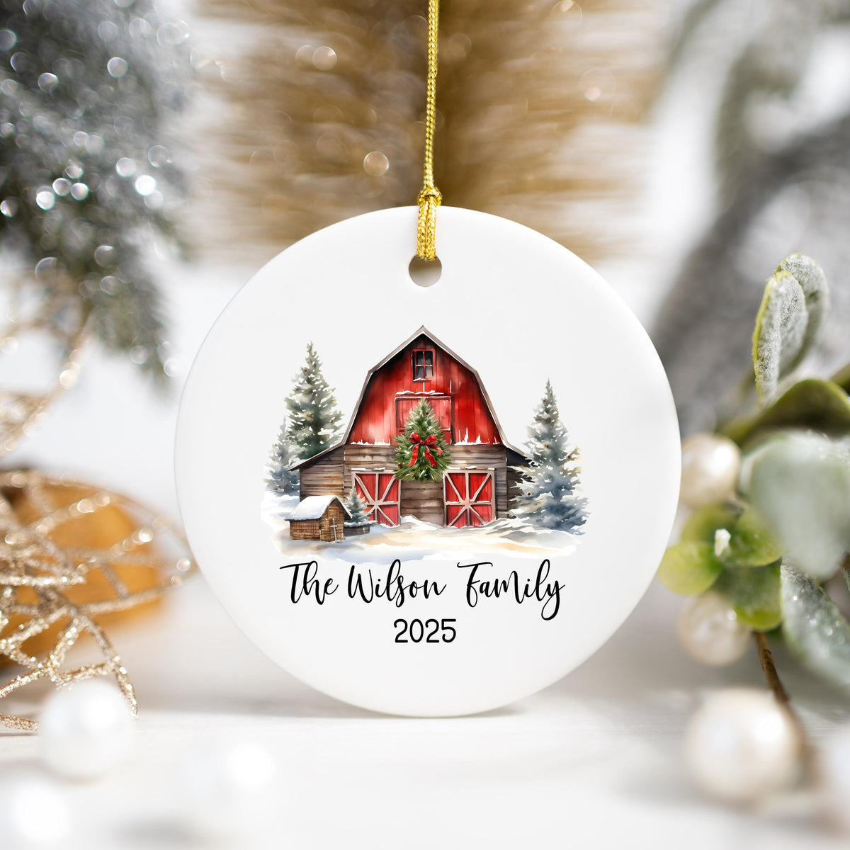 Custom Barn Christmas Ornament Personalized Family Ornament Family Farm Christmas Gift for Family Rustic Christmas on the Far