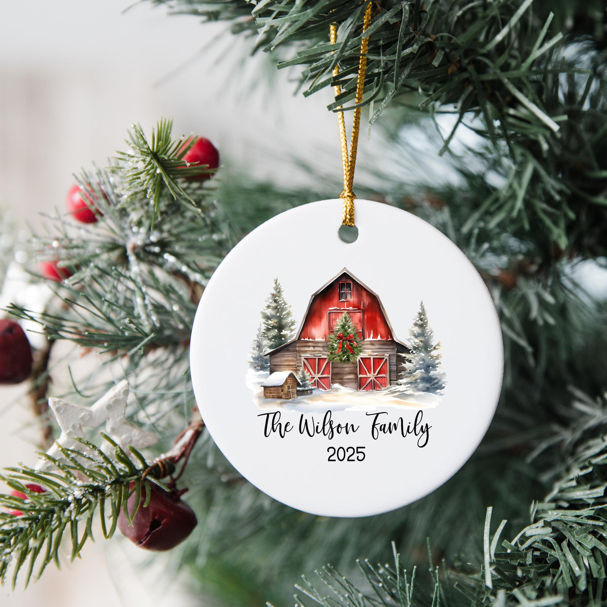 Custom Barn Christmas Ornament Personalized Family Ornament Family Farm Christmas Gift for Family Rustic Christmas on the Far