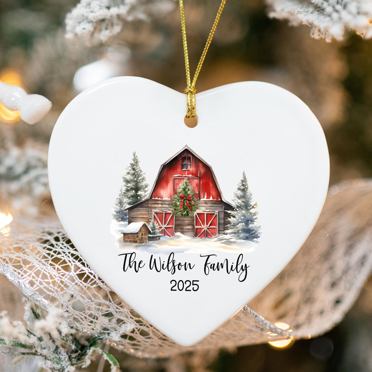 Custom Barn Christmas Ornament Personalized Family Ornament Family Farm Christmas Gift for Family Rustic Christmas on the Far