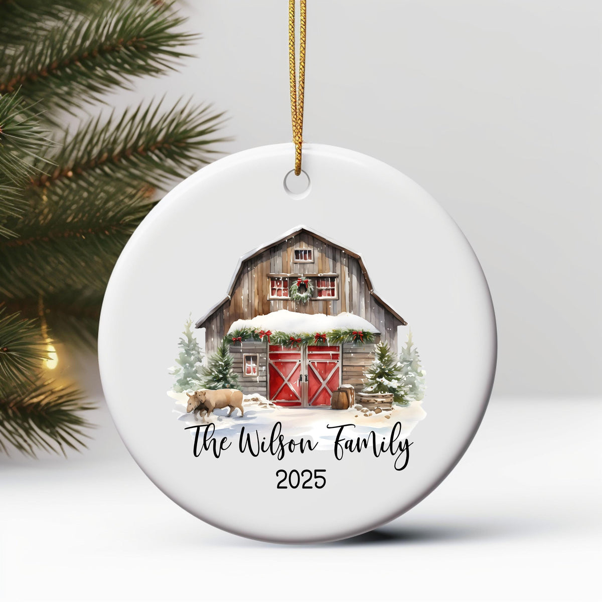 Custom Barn Christmas Ornament Personalized Family Ornament Family Farm Christmas Gift for Family Rustic Christmas on the Far