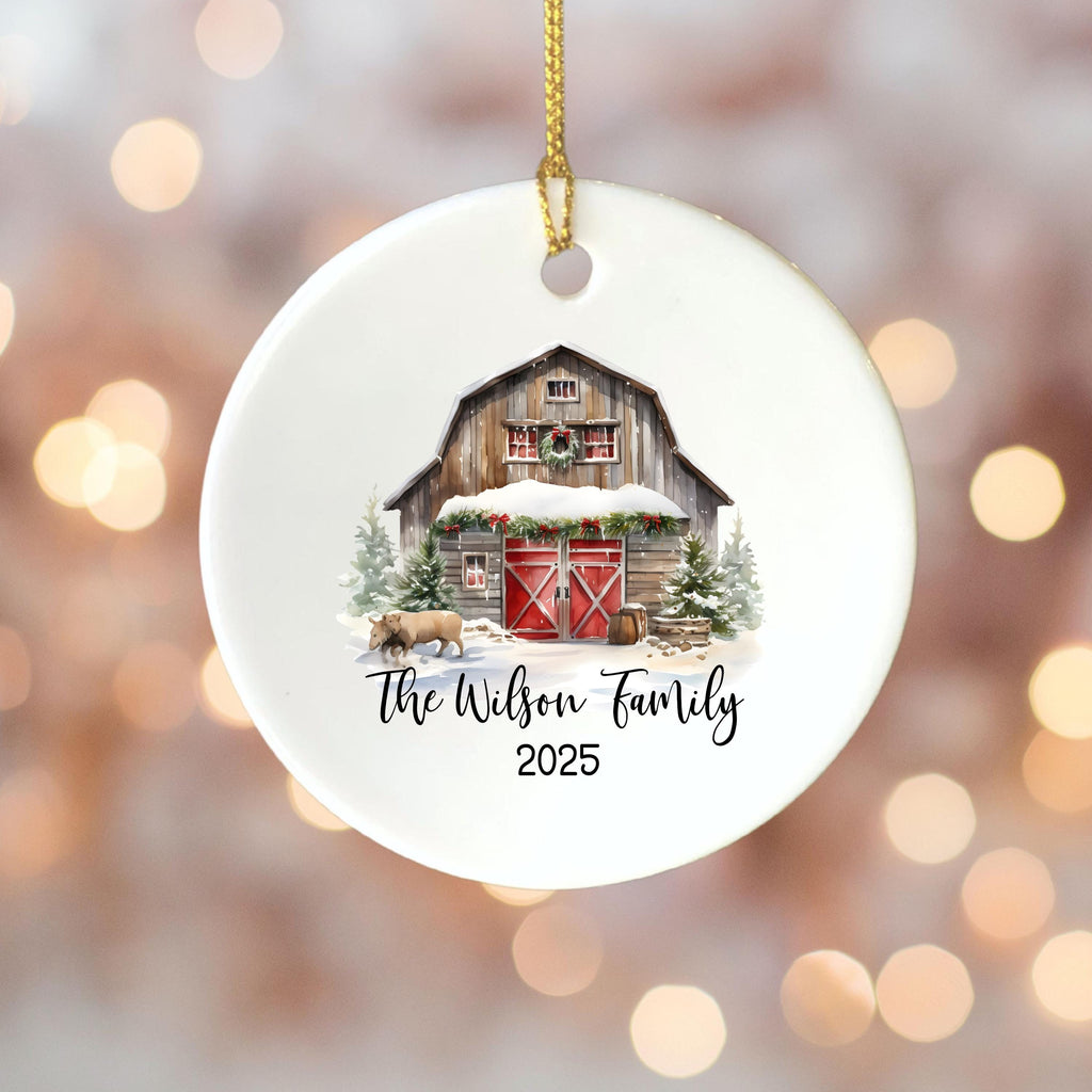 Custom Barn Christmas Ornament Personalized Family Ornament Family Farm Christmas Gift for Family Rustic Christmas on the Far
