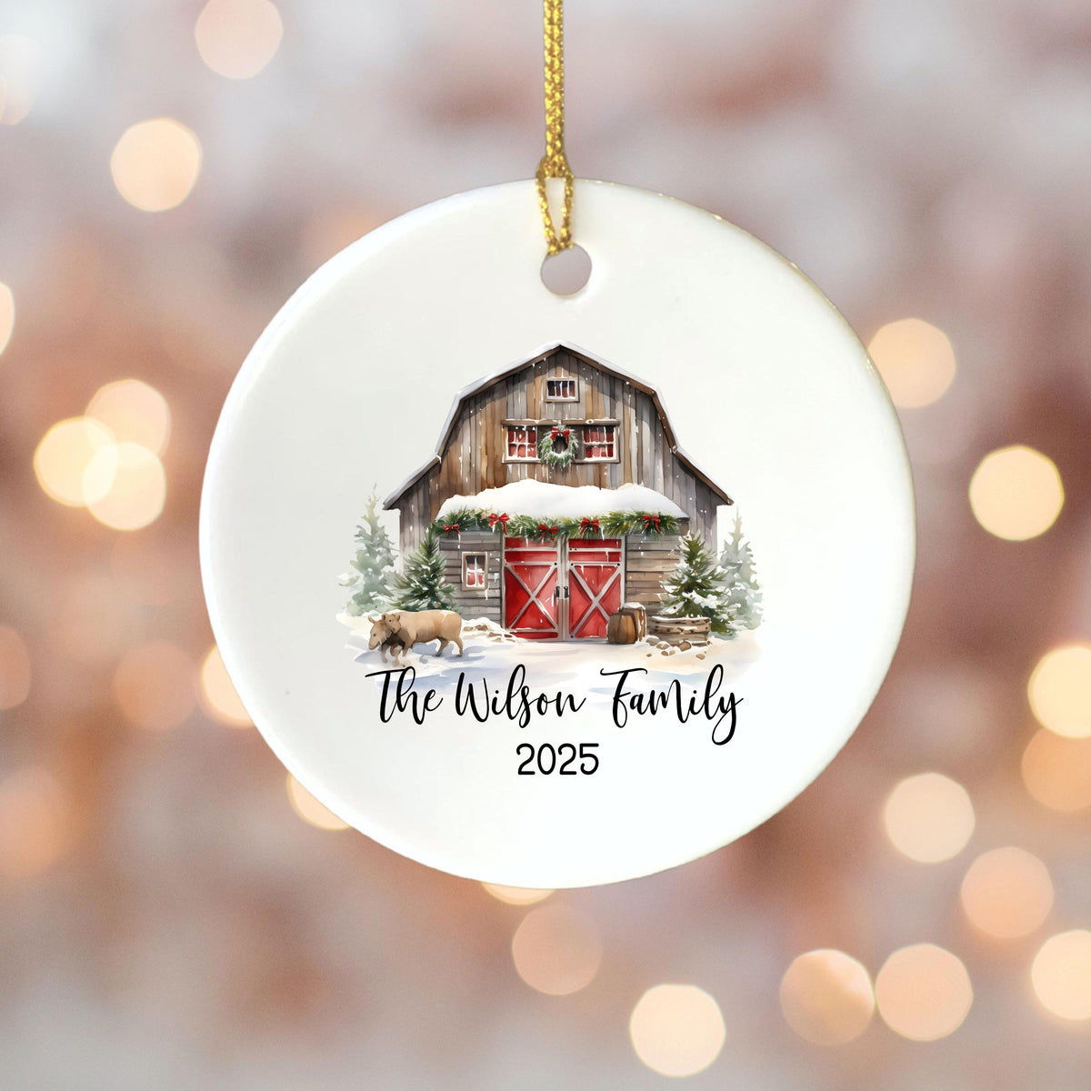 Custom Barn Christmas Ornament Personalized Family Ornament Family Farm Christmas Gift for Family Rustic Christmas on the Far