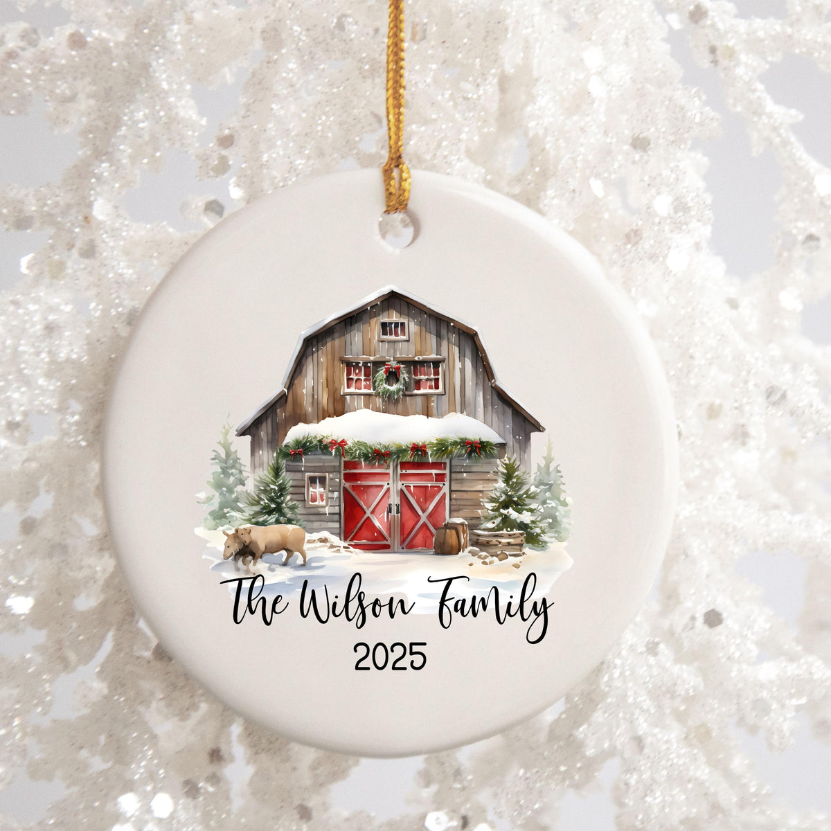 Custom Barn Christmas Ornament Personalized Family Ornament Family Farm Christmas Gift for Family Rustic Christmas on the Far