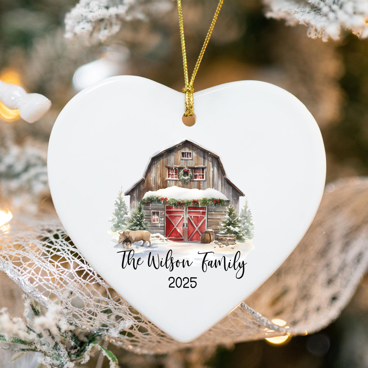 Custom Barn Christmas Ornament Personalized Family Ornament Family Farm Christmas Gift for Family Rustic Christmas on the Far