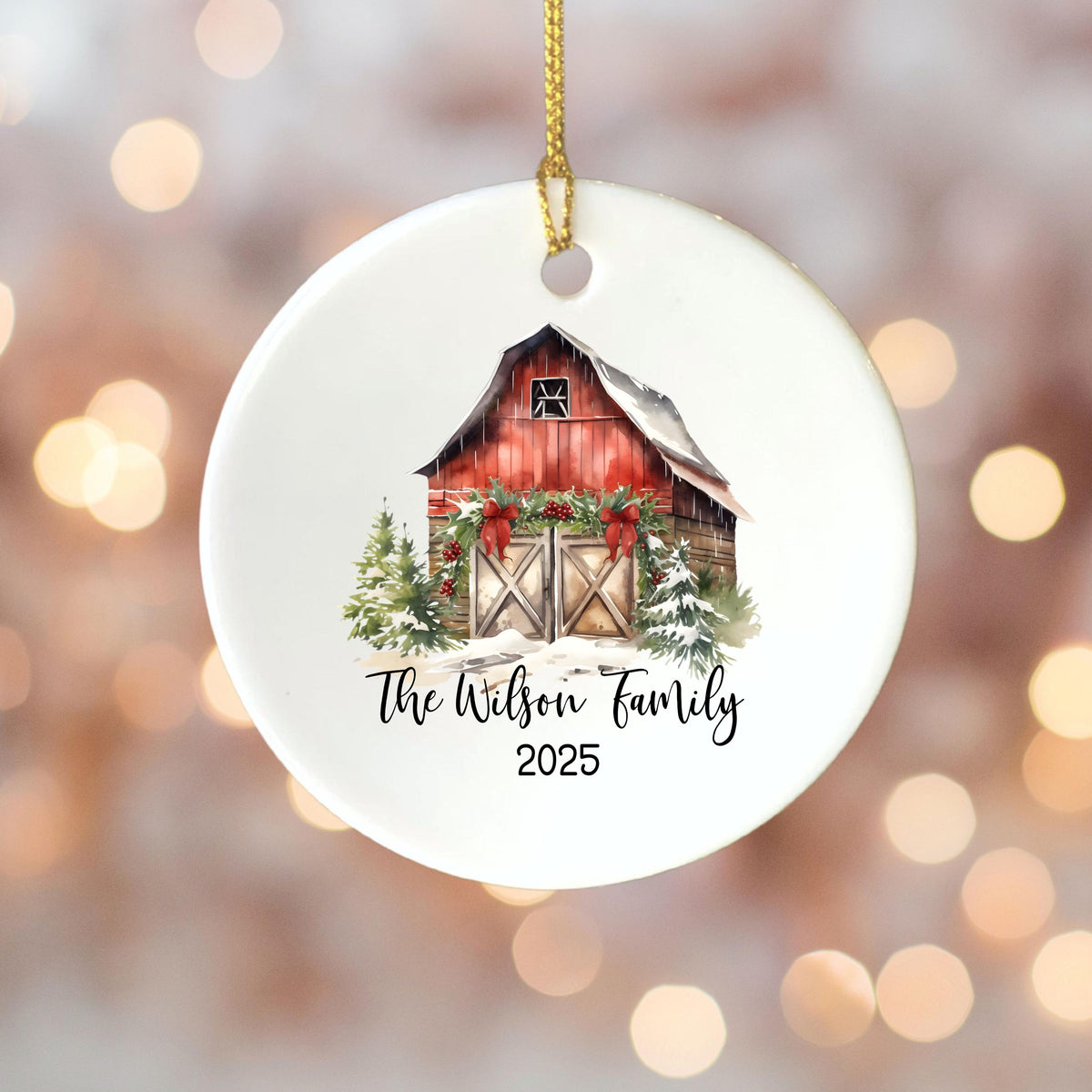 Custom Barn Christmas Ornament Personalized Family Ornament Family Farm Christmas Gift for Family Rustic Christmas on the Far