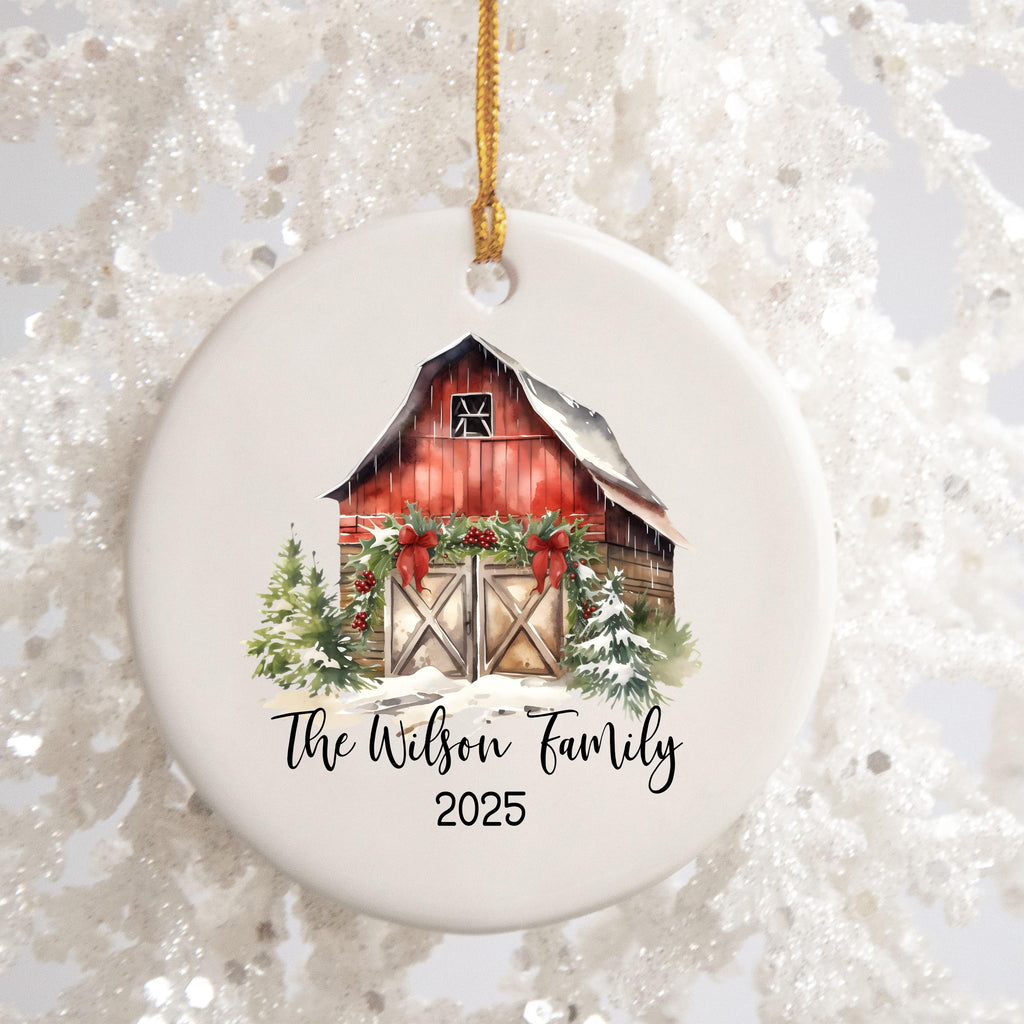 Custom Barn Christmas Ornament Personalized Family Ornament Family Farm Christmas Gift for Family Rustic Christmas on the Far