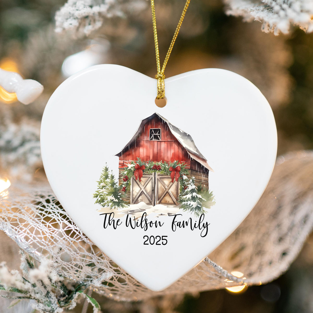 Custom Barn Christmas Ornament Personalized Family Ornament Family Farm Christmas Gift for Family Rustic Christmas on the Far