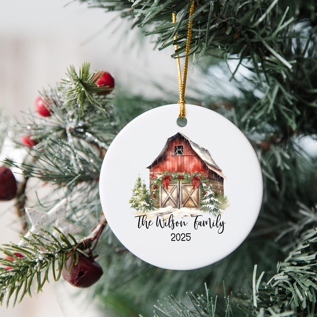 Custom Barn Christmas Ornament Personalized Family Ornament Family Farm Christmas Gift for Family Rustic Christmas on the Far