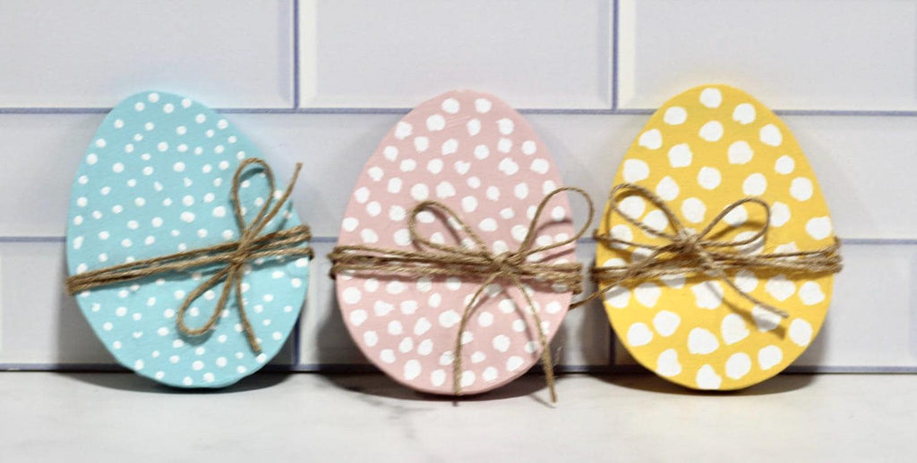 Wooden Easter Egg Easter Decor Tiered Tray Decor Pastel Eggs Pastel Easter Decor Polka Dot Spring Tiered Tray Decor Easter De