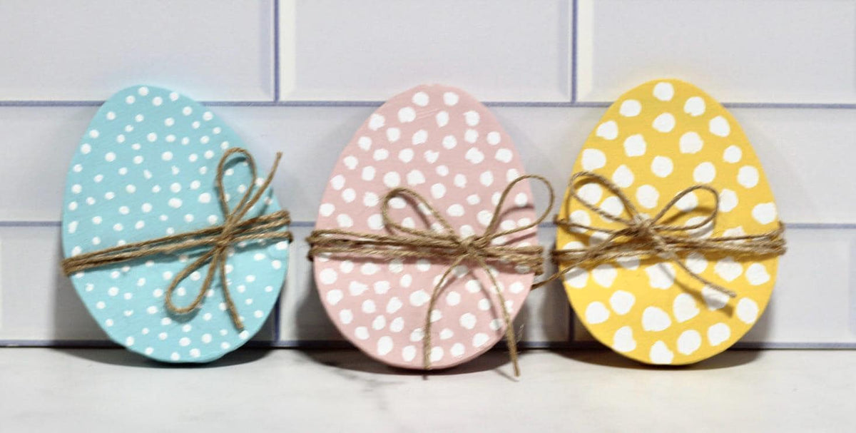 Wooden Easter Egg Easter Decor Tiered Tray Decor Pastel Eggs Pastel Easter Decor Polka Dot Spring Tiered Tray Decor Easter De