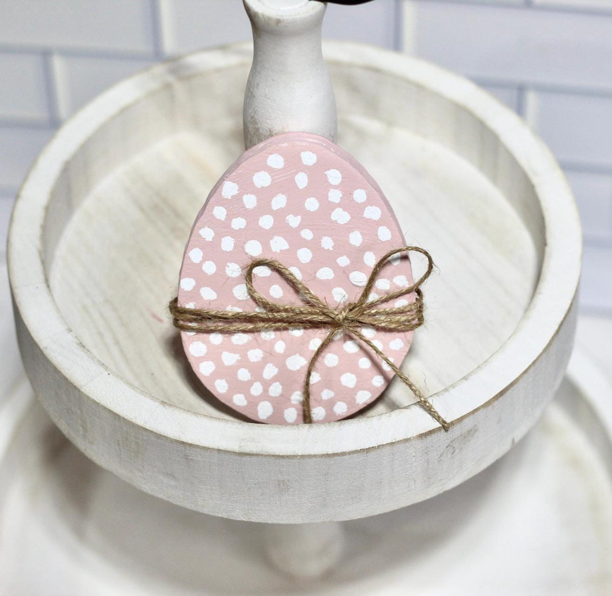 Wooden Easter Egg Easter Decor Tiered Tray Decor Pastel Eggs Pastel Easter Decor Polka Dot Spring Tiered Tray Decor Easter De
