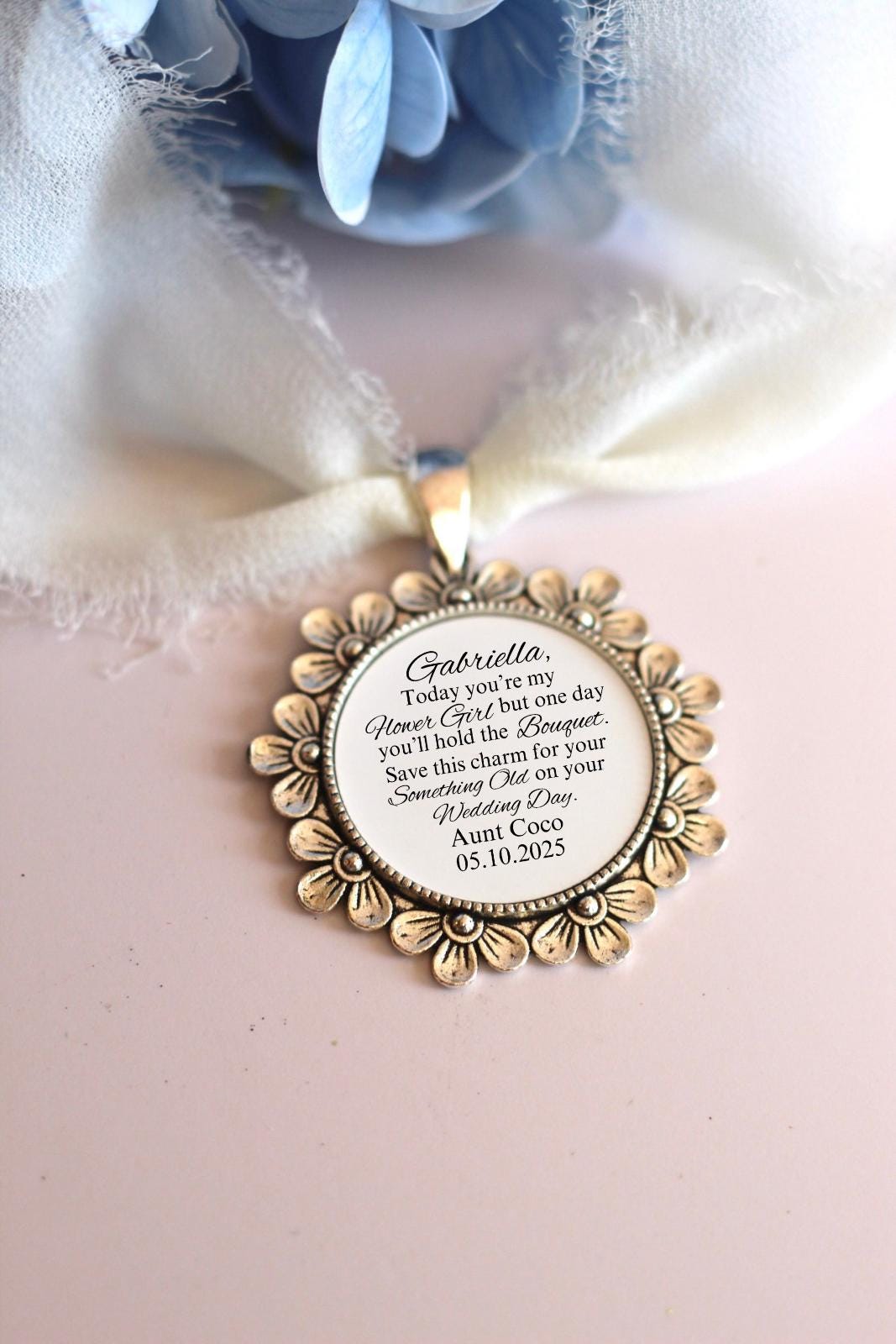 Personalized Flower Girl Wedding Bouquet Charm