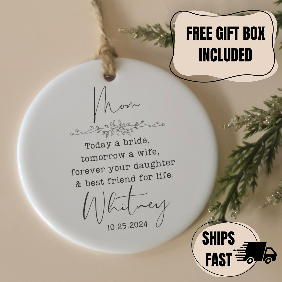 Personalized Mother of the Bride Wedding Gift Ornament