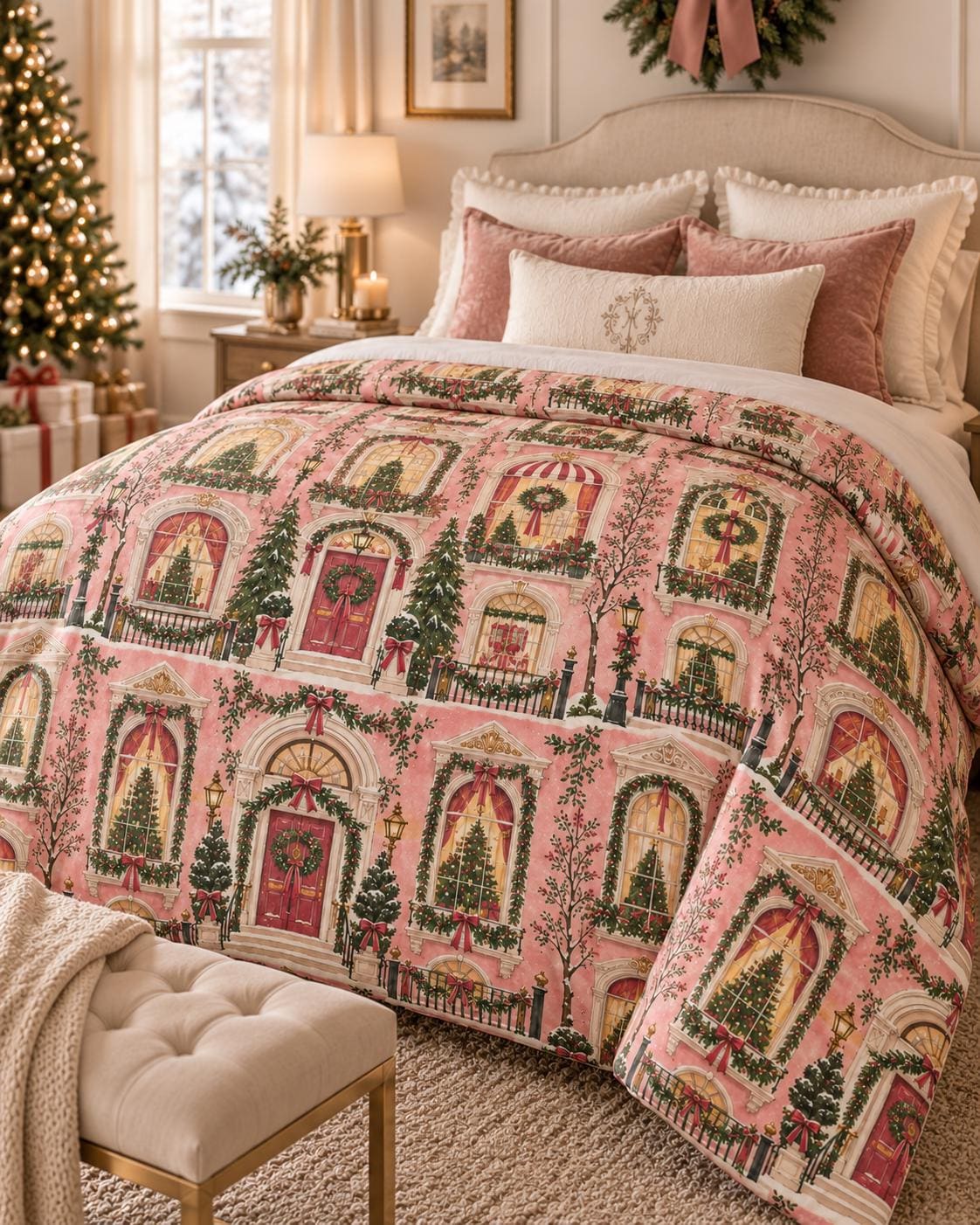 Pink Preppy Christmas Comforter